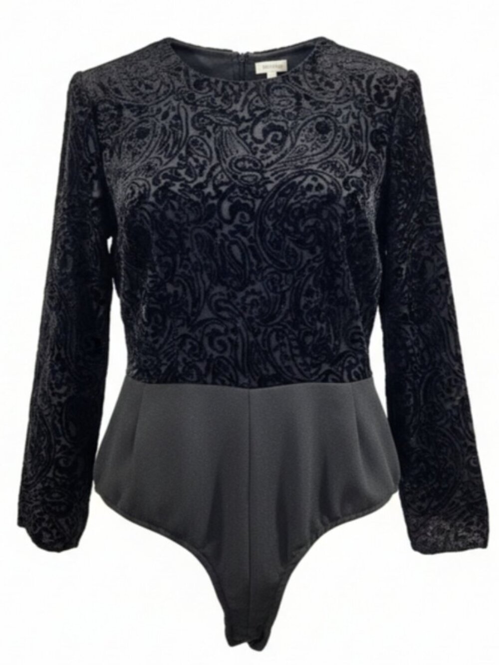 Dorothy Samuel SZ 6 Dark Romantic Black Burnout Velvet Paisley Goth Bodysuit